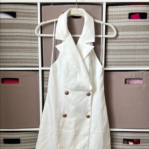 Fashion Nova White Backless Double-Breasted Halter Dress